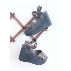 FREEBIRD Leather Kara Blue & Gray Platforms 70s